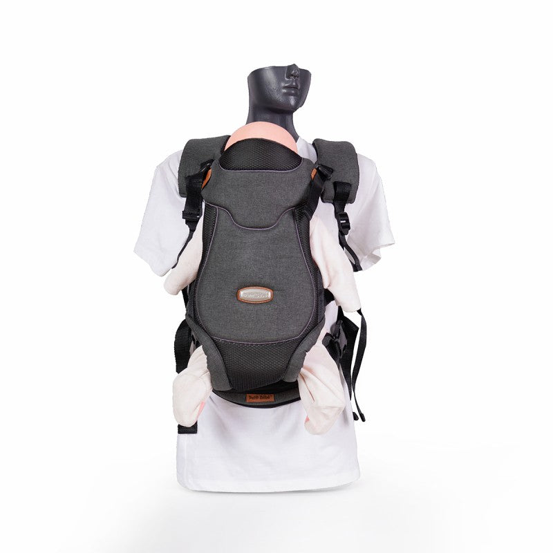 Premium Max Baby Carrier - Black | Leather & Water-Resistant Linen with Ergonomic Waist Straps