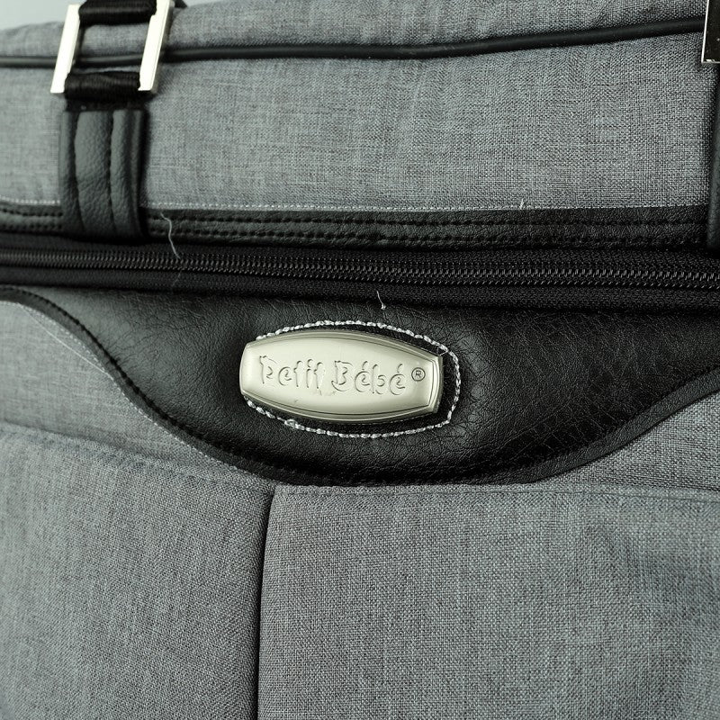 Premium Diaper Bag - Gray Linen & Black Leather