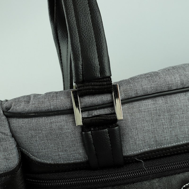 Premium Diaper Bag - Gray Linen & Black Leather