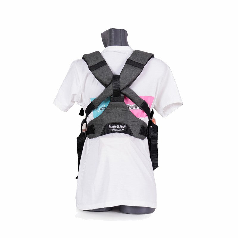 Premium Max Baby Carrier - Black | Leather & Water-Resistant Linen with Ergonomic Waist Straps