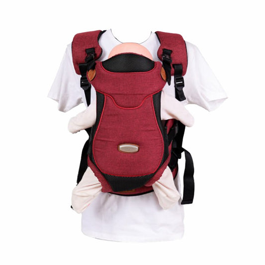 Premium Max Baby Carrier - Burgundy | Leather & Water-Resistant Linen with Ergonomic Waist Straps