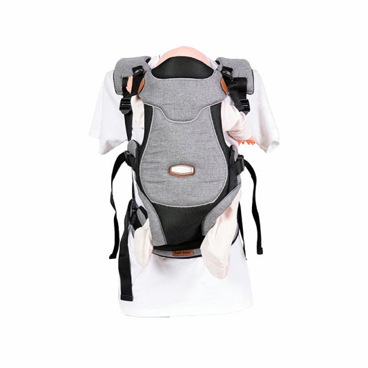 Premium Max Baby Carrier - Gray | Leather & Water-Resistant Linen with Ergonomic Waist Straps