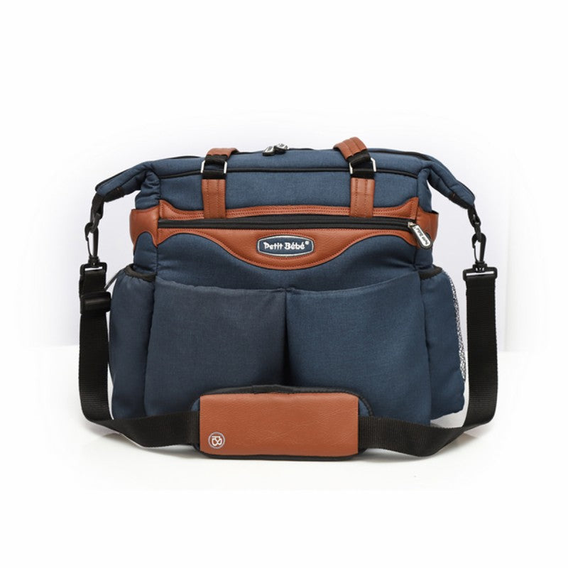 Premium Diaper Bag - Gray Linen & Black Leather