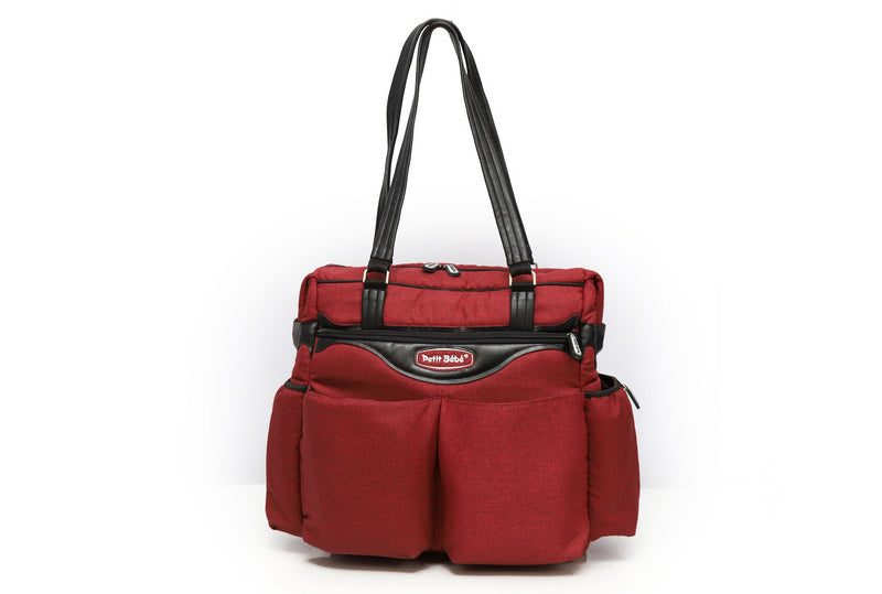 Premium Diaper Bag - Burgundy Linen & Black Leather