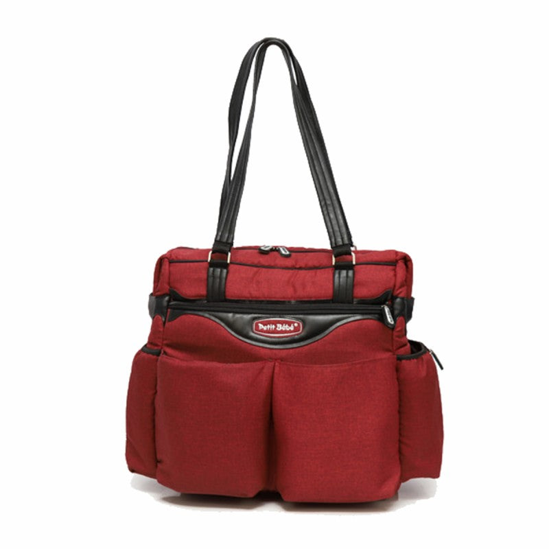 Premium Diaper Bag - Burgundy Linen & Black Leather