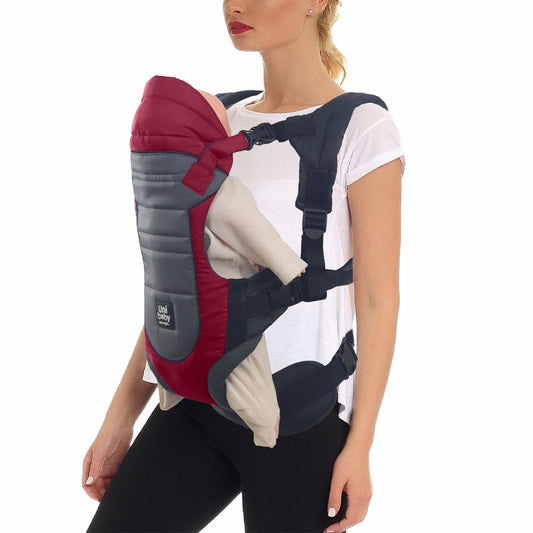 Uni Baby Baby Carrier in burgundy & gray - 5 Positions, Ergonomic Design with Back Support | Uni Baby