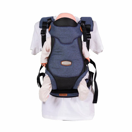 Premium Max Baby Carrier - Navy-Blue | Leather & Water-Resistant Linen with Ergonomic Waist Straps