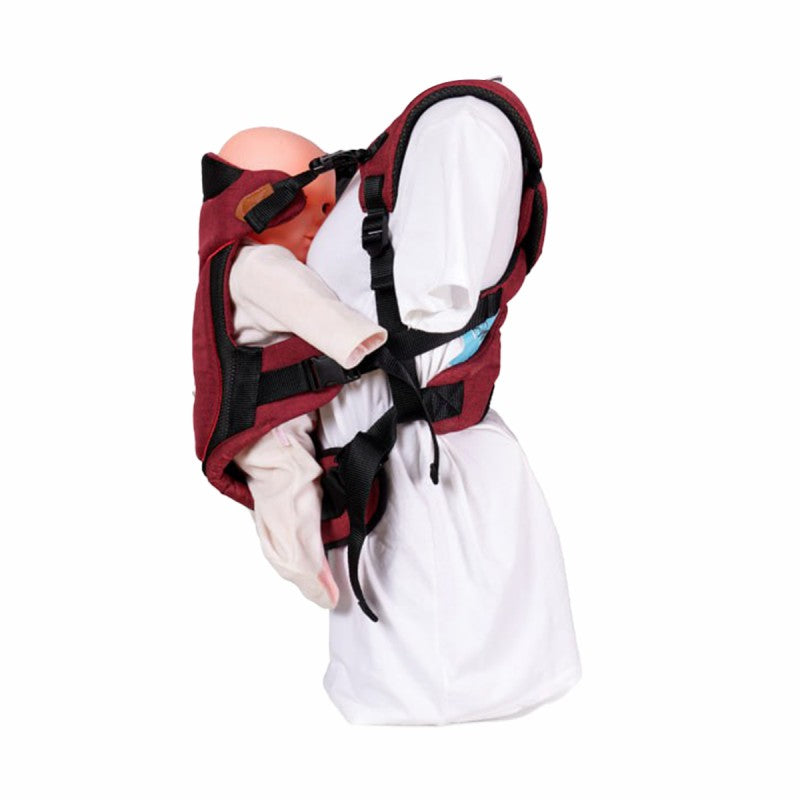 Premium Max Baby Carrier - Burgundy | Leather & Water-Resistant Linen with Ergonomic Waist Straps