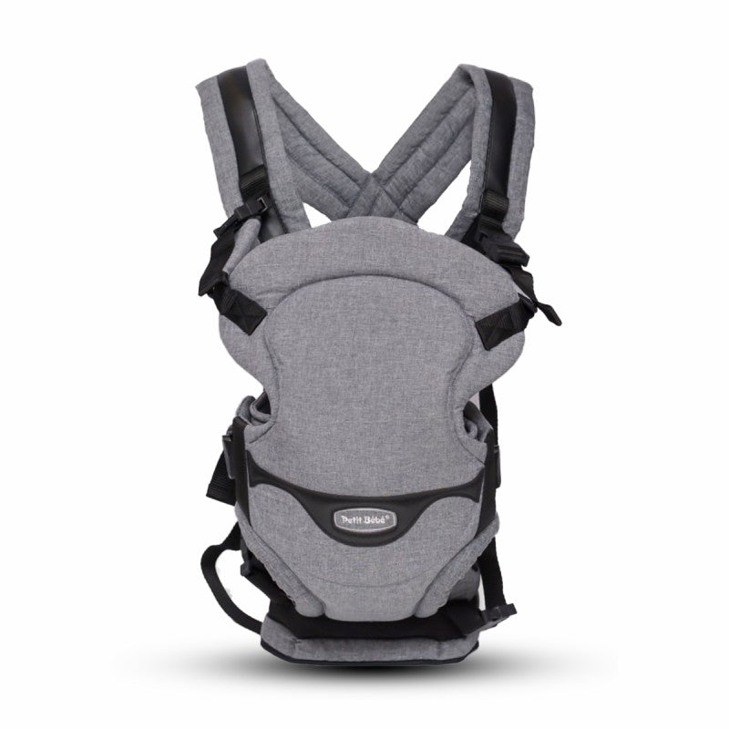 Premium Baby Carrier - Gray Linen & Black Leather