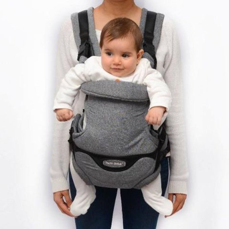 Premium Baby Carrier - Gray Linen & Black Leather