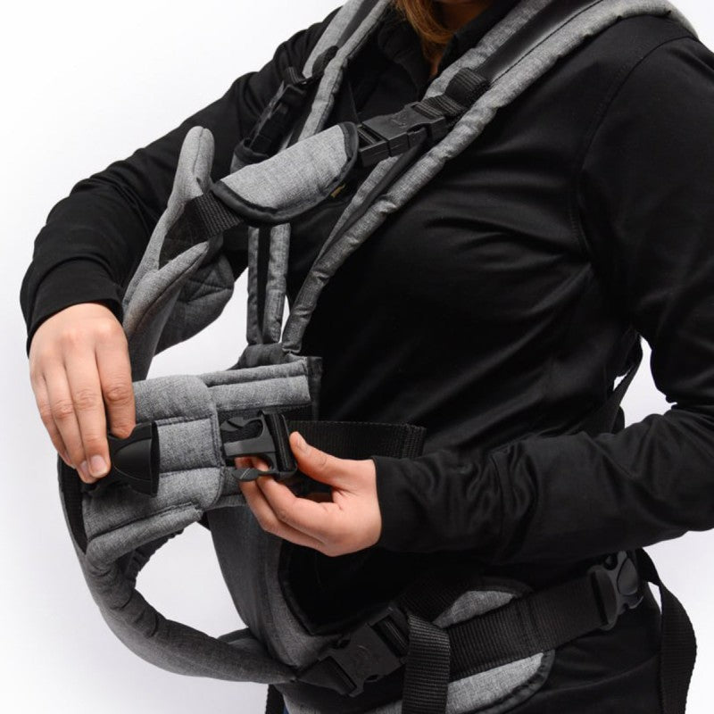 Premium Baby Carrier - Gray Linen & Black Leather