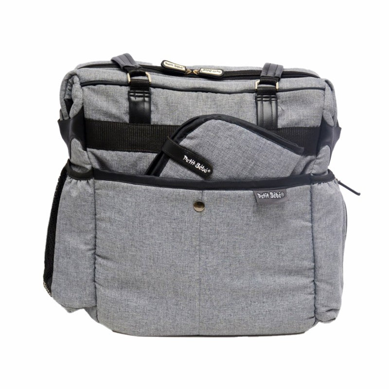 Premium Diaper Bag - Gray Linen & Black Leather